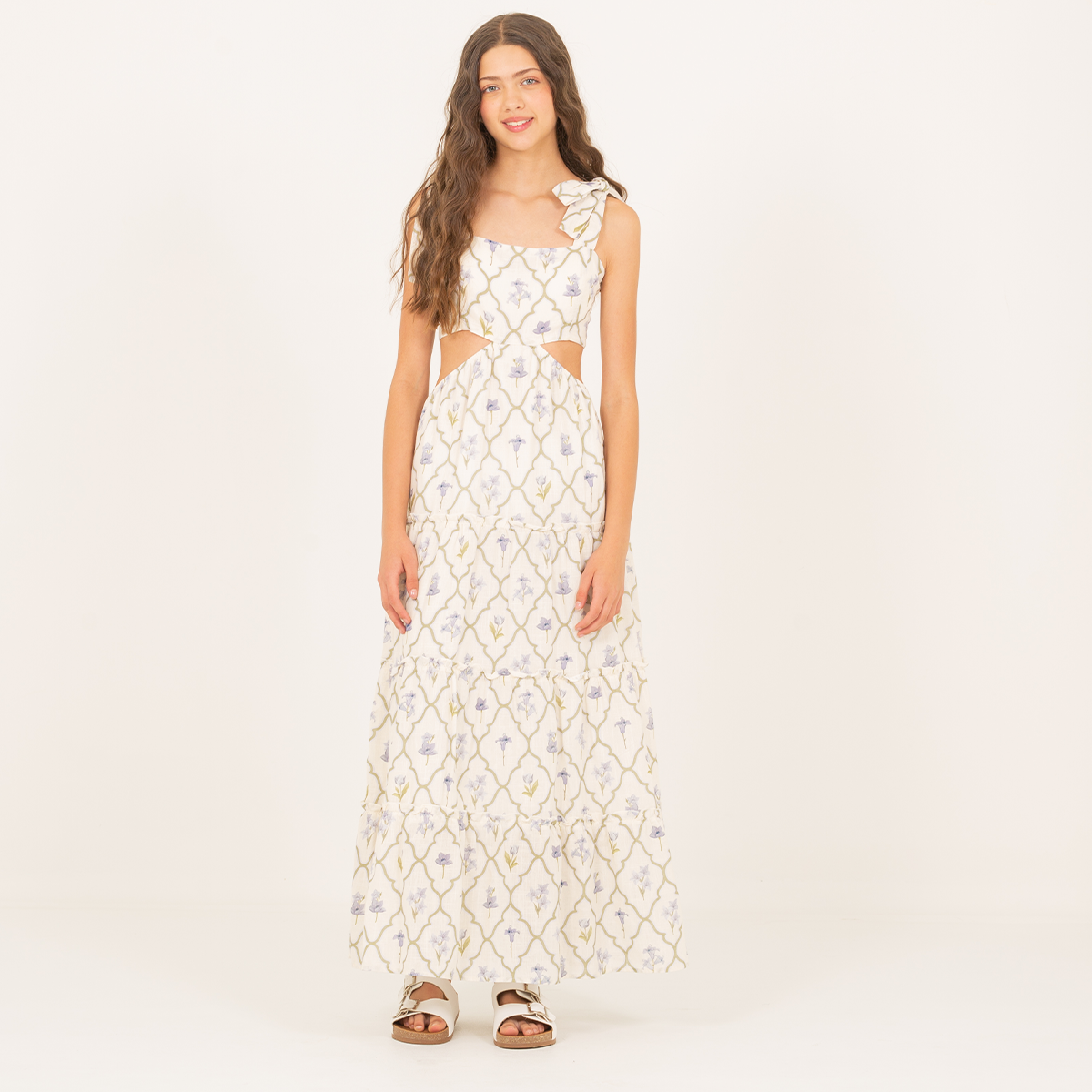 Vestido para niñas largo con diseño de tulipanes estampados