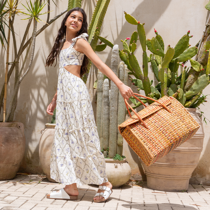 VESTIDO PARA NIÑAS LARGO CON DISEÑO FLORAL