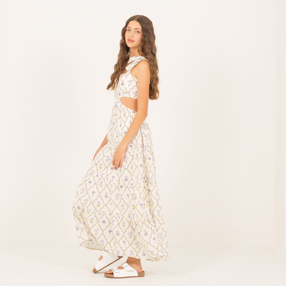 Vestido para niñas largo con diseño de tulipanes estampados