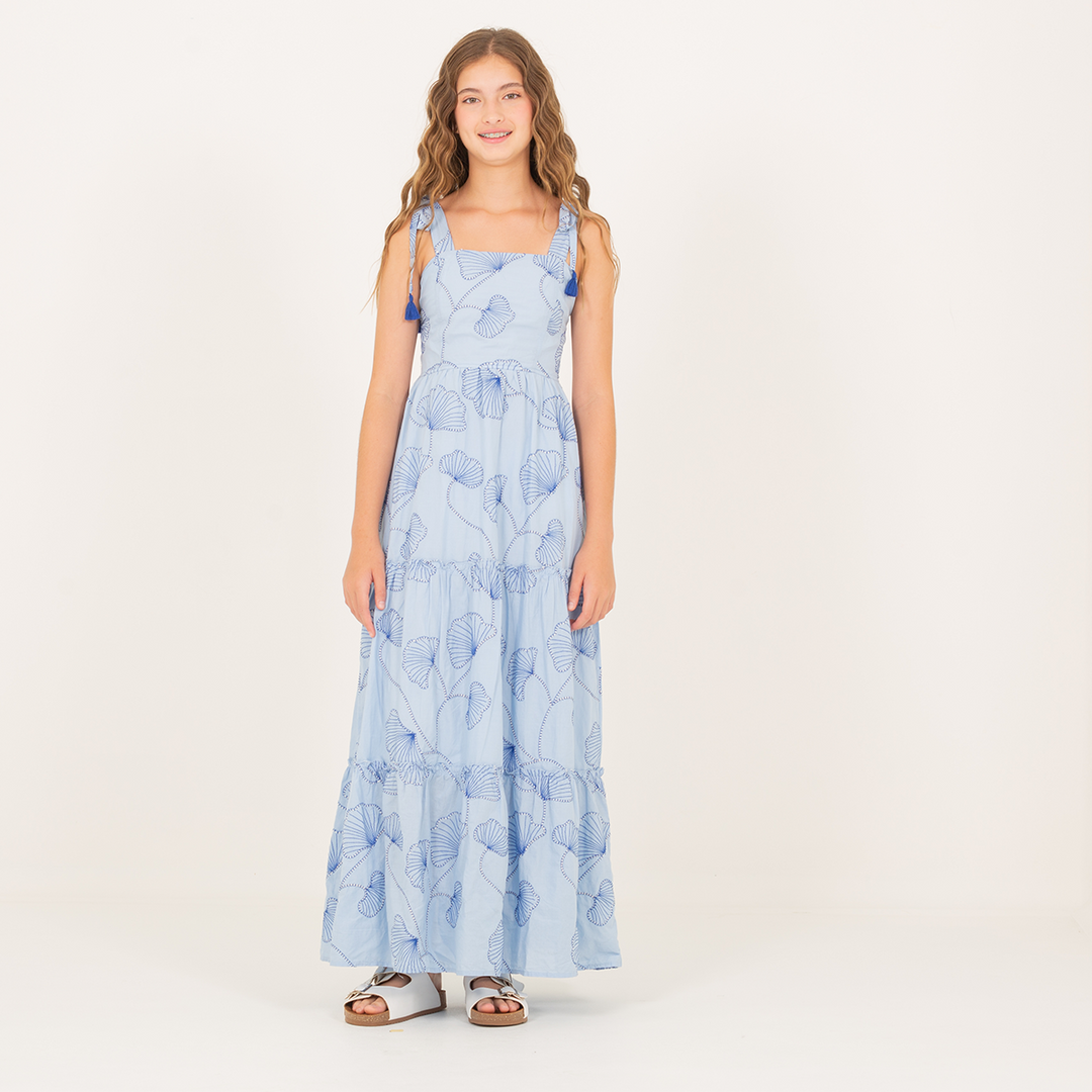 VESTIDO PARA NIÑAS LARGO CON DISEÑO BORDADO FLORAL