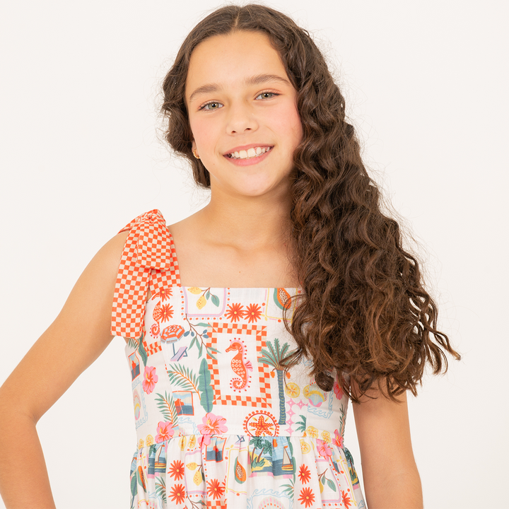 Vestido para niñas con diseño estampado tropical