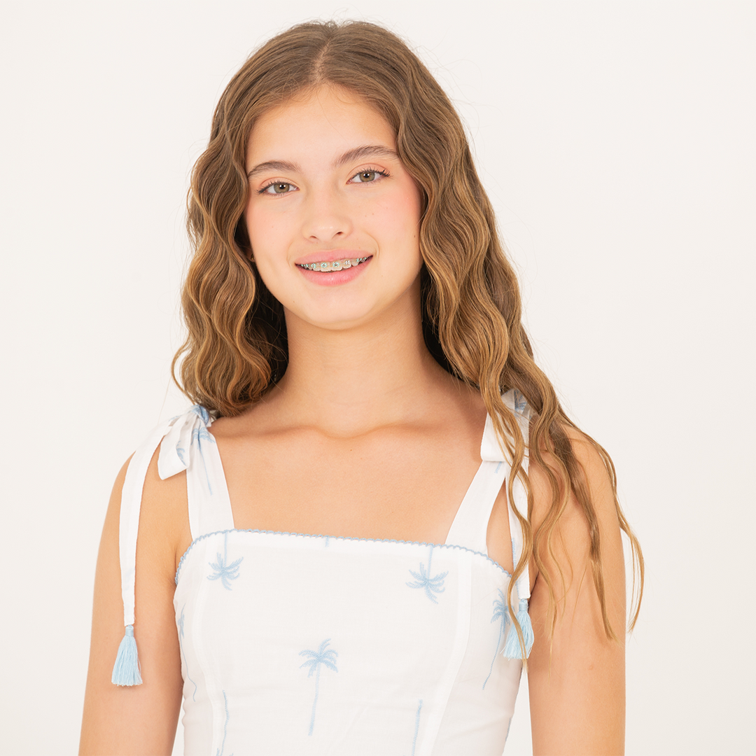 Vestido para niñas maxi con diseño de palmeras bordadas