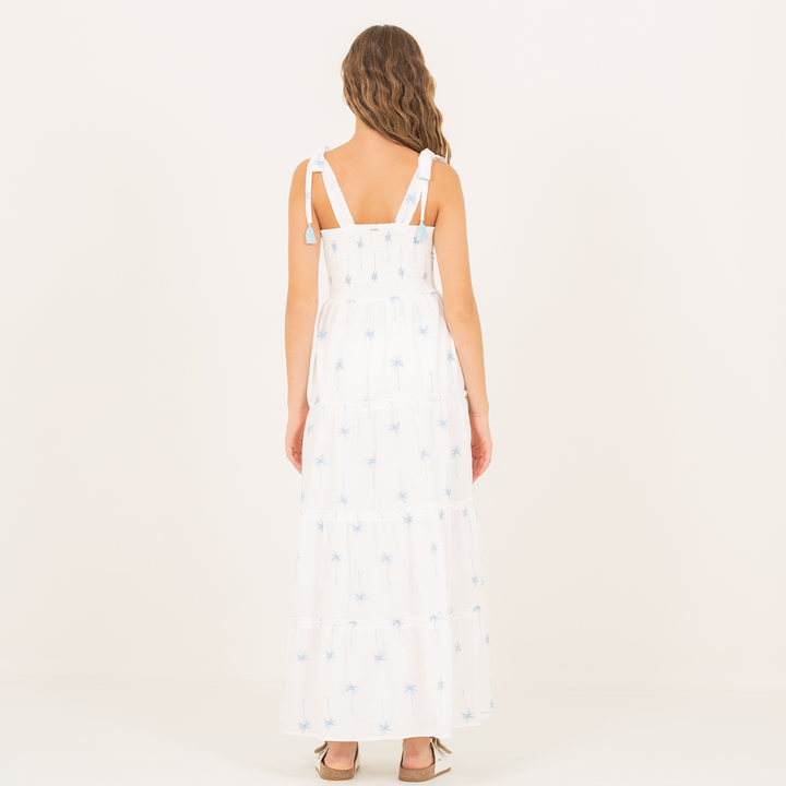 Vestido para niñas maxi con diseño de palmeras bordadas