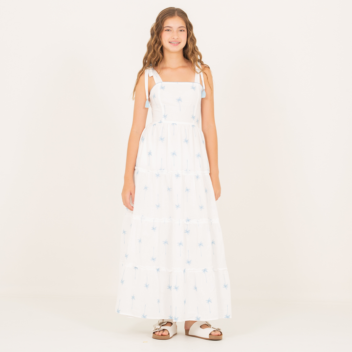 Vestido para niñas maxi con diseño de palmeras bordadas