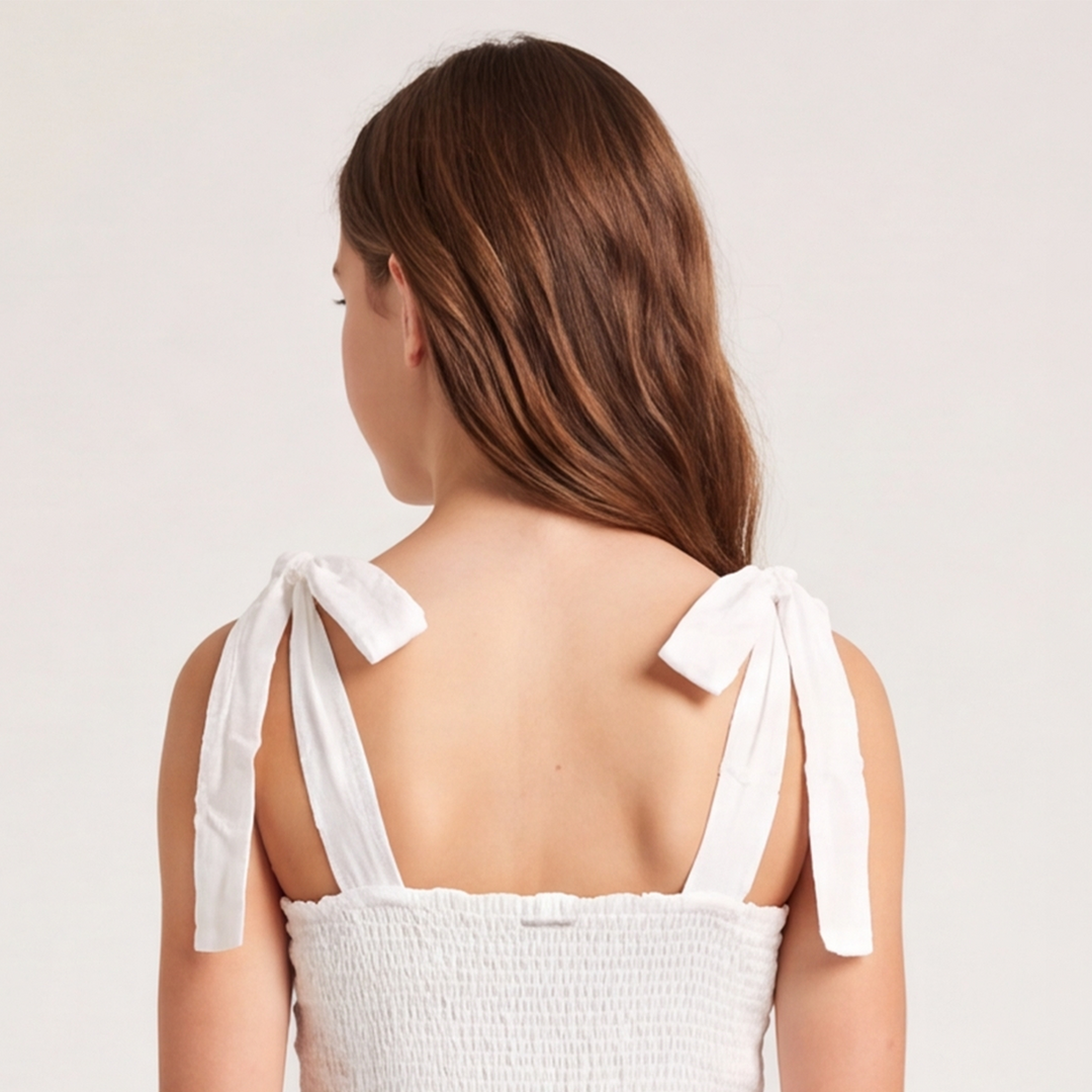 VESTIDO PARA NIÑAS MAXI BORDADO TONO A TONO – MARFIL