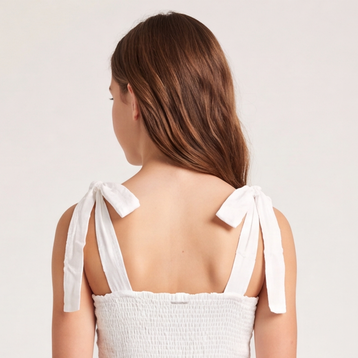 Vestido para niñas maxi bordado tono a tono – Marfil