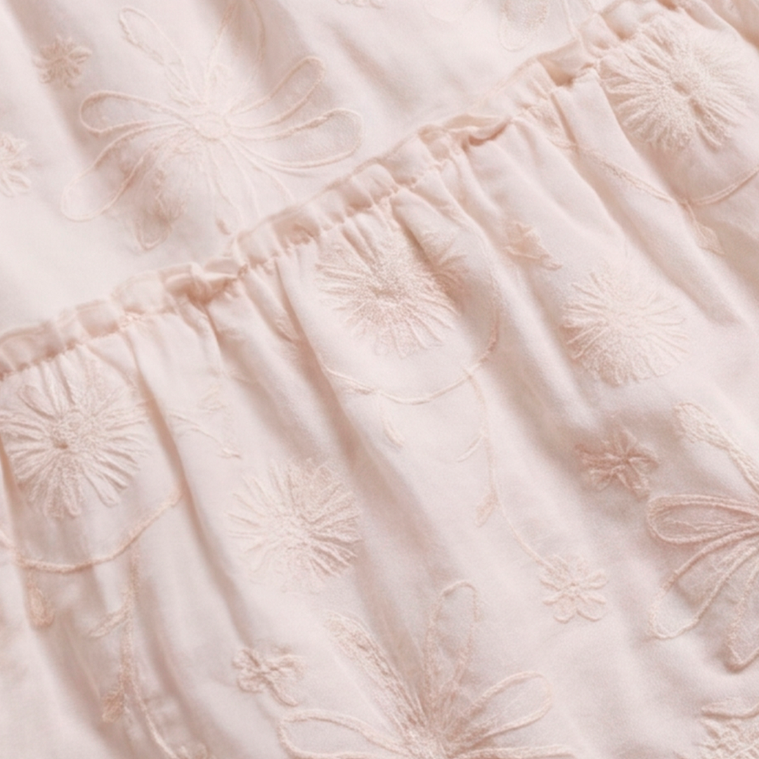Vestido para niñas maxi bordado tono a tono – Marfil