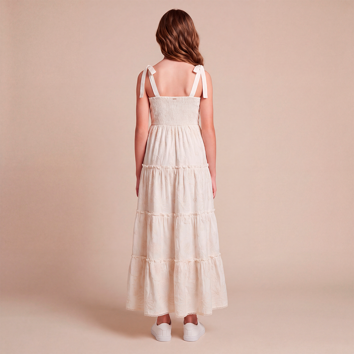 Vestido para niñas maxi bordado tono a tono – Marfil