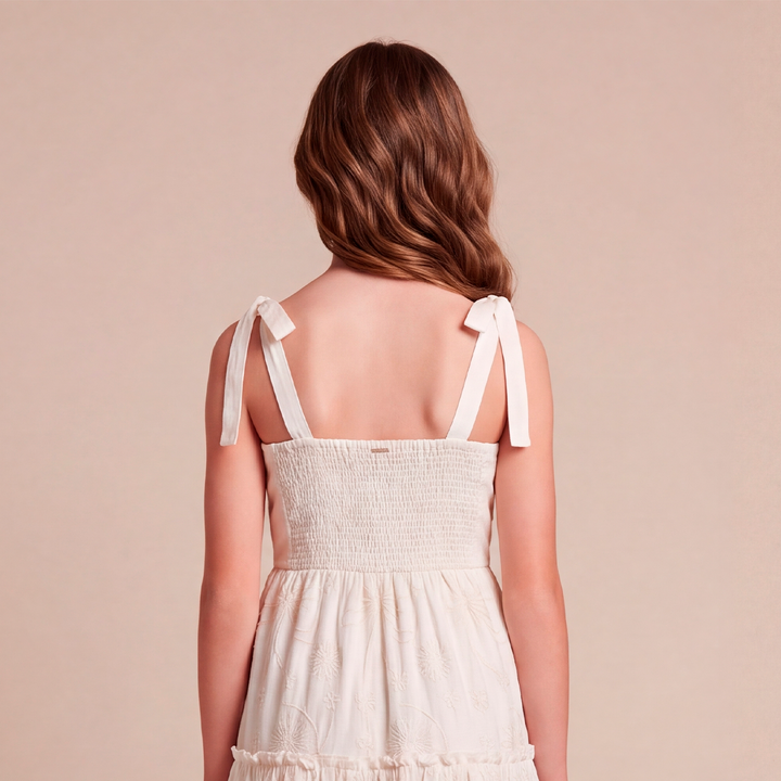Vestido para niñas maxi bordado tono a tono – Marfil