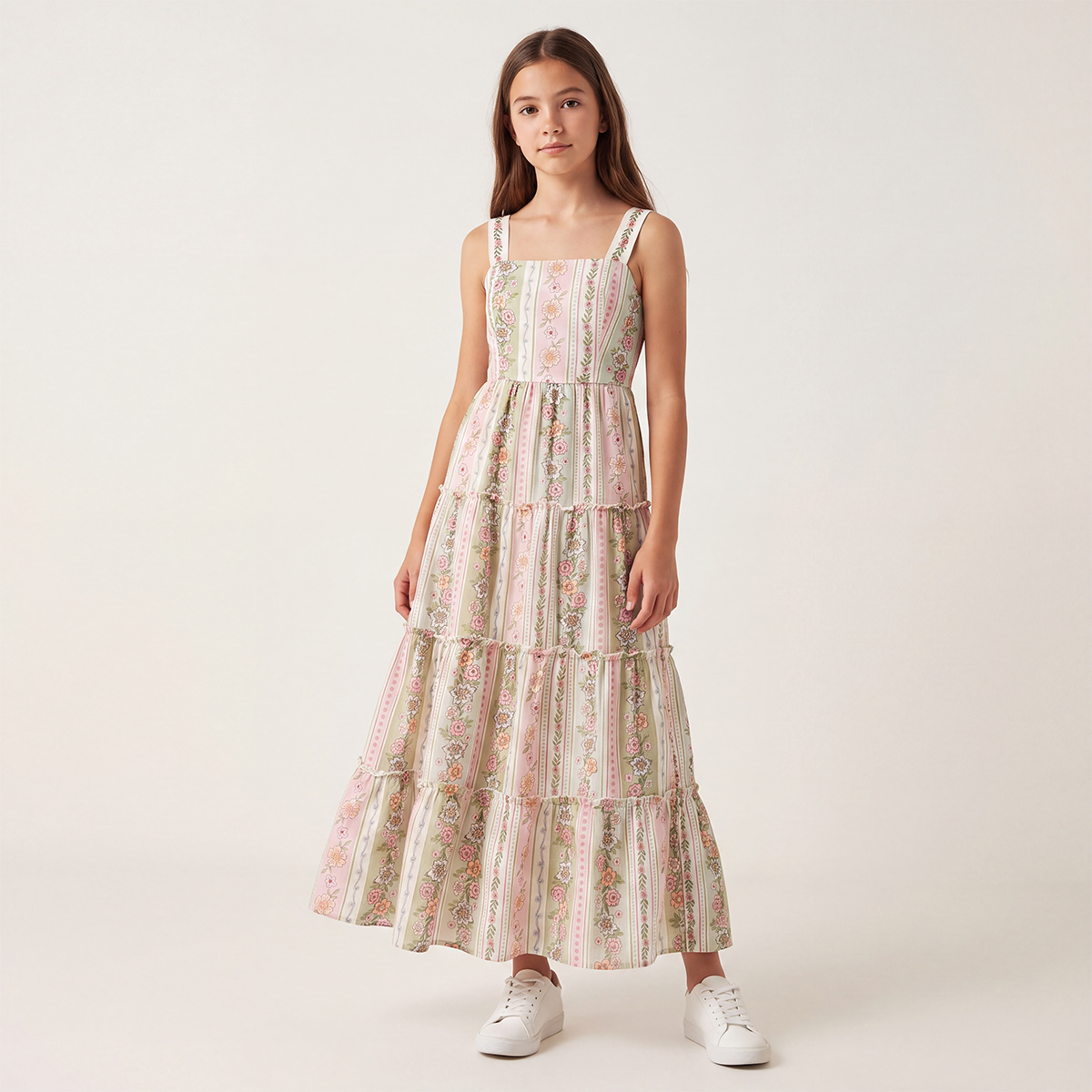 Vestido para niñas largo con diseño estampado floral