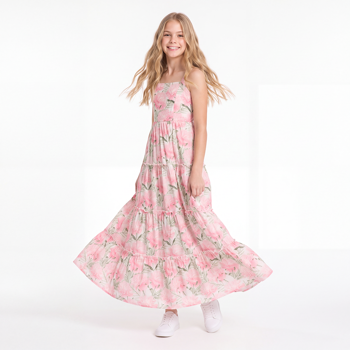 Vestido para niñas largo con diseño estampado floral