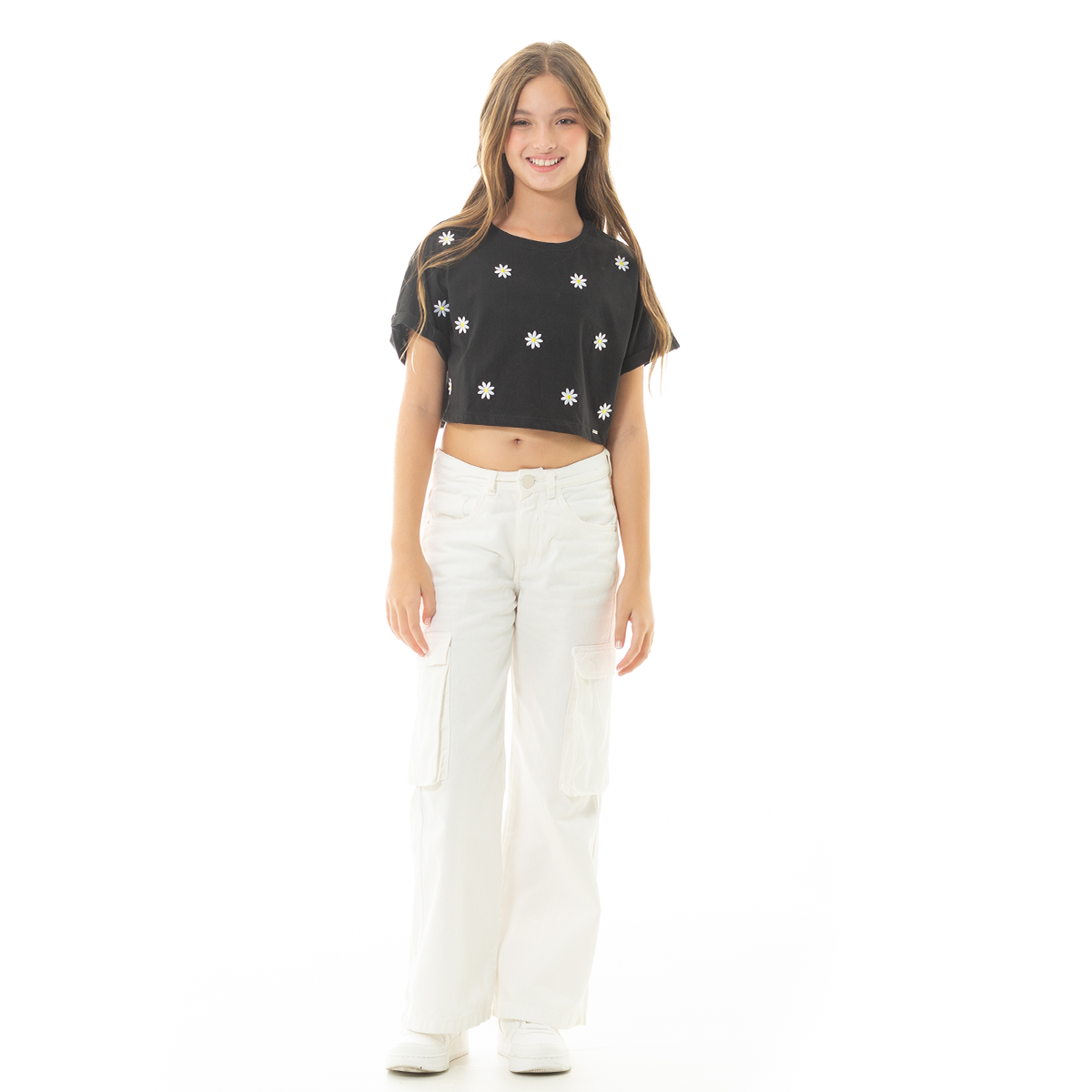 CAMISETA PARA NIÑAS FLORES BORDADA