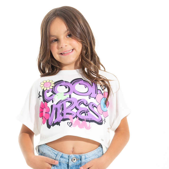 CAMISETA  PARA NIÑAS CORTA ESTAMPADA