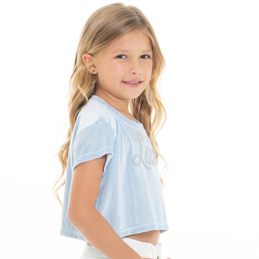 CAMISETA PARA NIÑAS CORTA CON APLIQUE