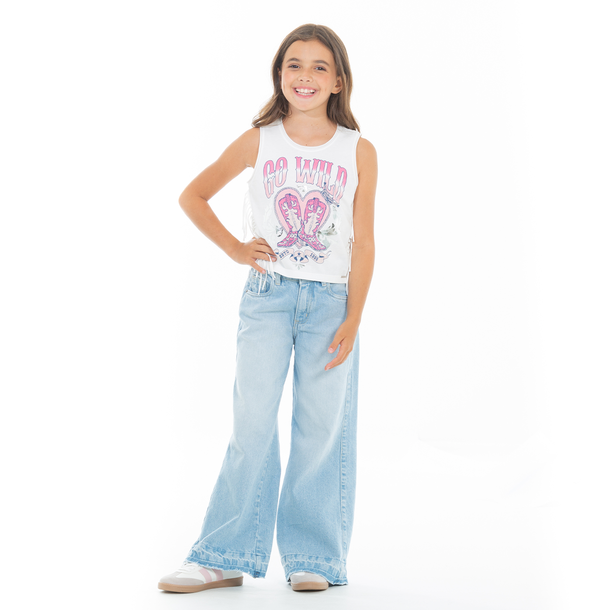 CAMISETA PARA NIÑAS ESTAMPADA CON FLECOS