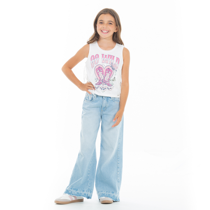 CAMISETA PARA NIÑAS ESTAMPADA CON FLECOS