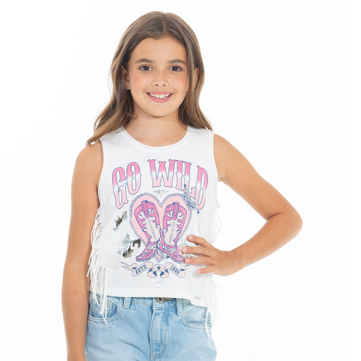 CAMISETA PARA NIÑAS ESTAMPADA CON FLECOS