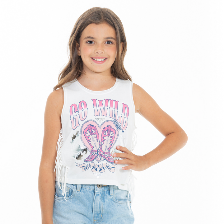CAMISETA PARA NIÑAS ESTAMPADA CON FLECOS