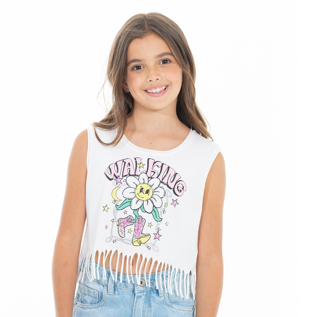 CAMISETA PARA NIÑAS ESTAMPADA CON FLECOS
