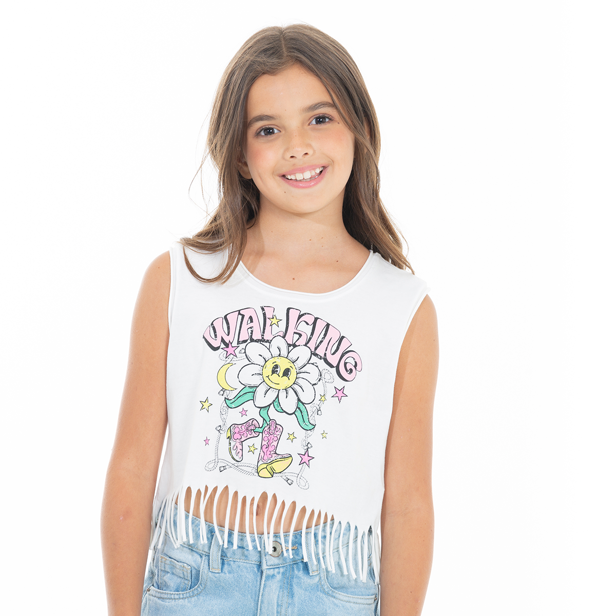 CAMISETA PARA NIÑAS ESTAMPADA CON FLECOS