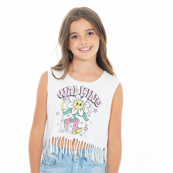CAMISETA PARA NIÑAS ESTAMPADA CON FLECOS