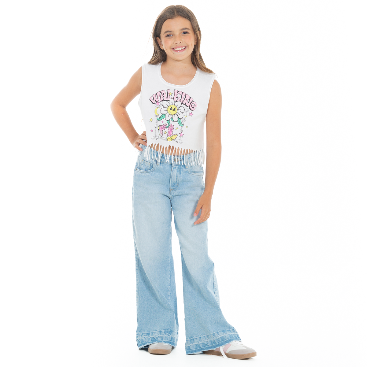 CAMISETA PARA NIÑAS ESTAMPADA CON FLECOS