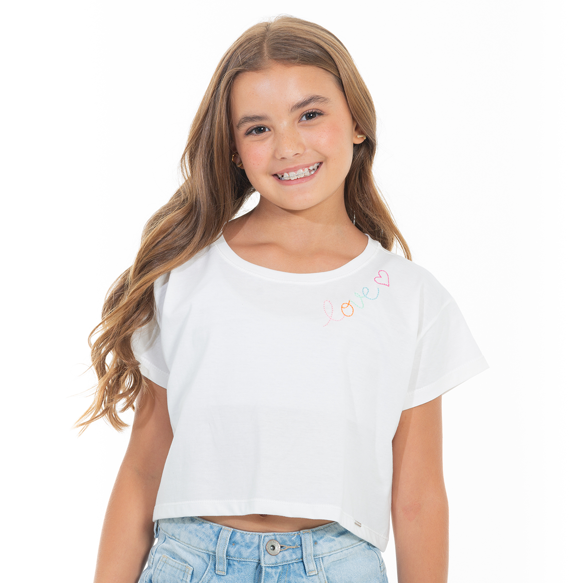 CAMISETA PARA NIÑAS CORTA BORDADA