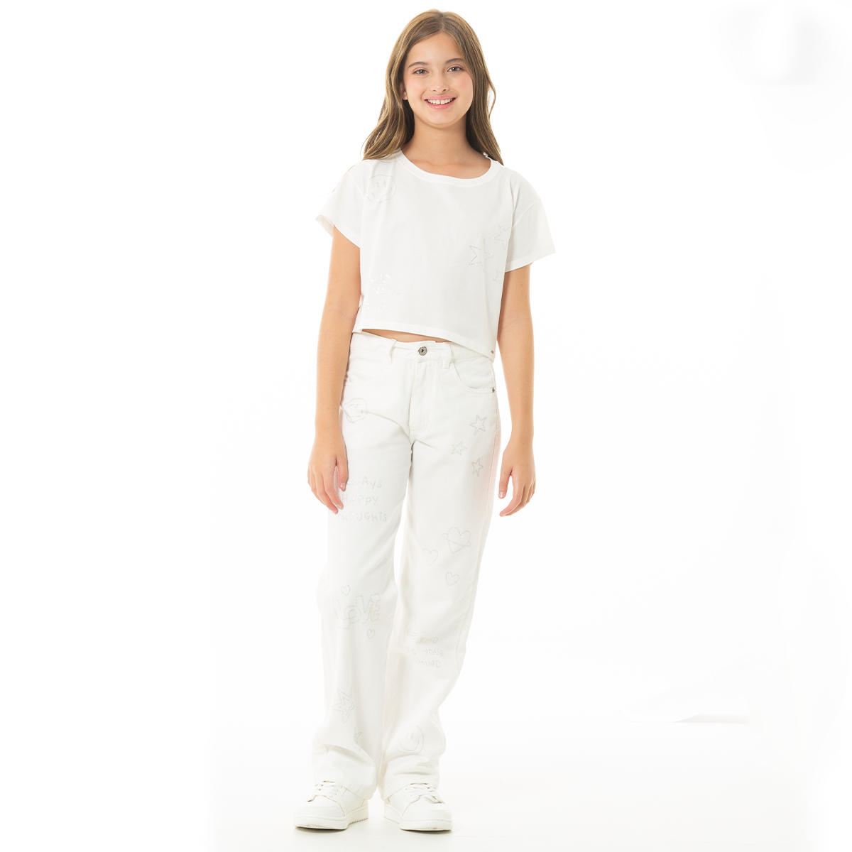 CAMISETA PARA NIÑAS CORTA CON PIEDRAS BRILLANTES