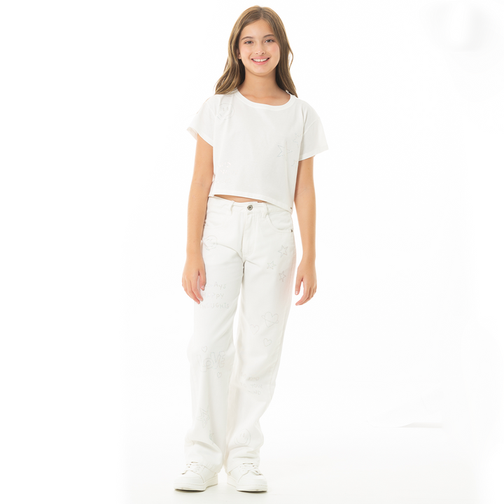 CAMISETA PARA NIÑAS CORTA CON PIEDRAS BRILLANTES