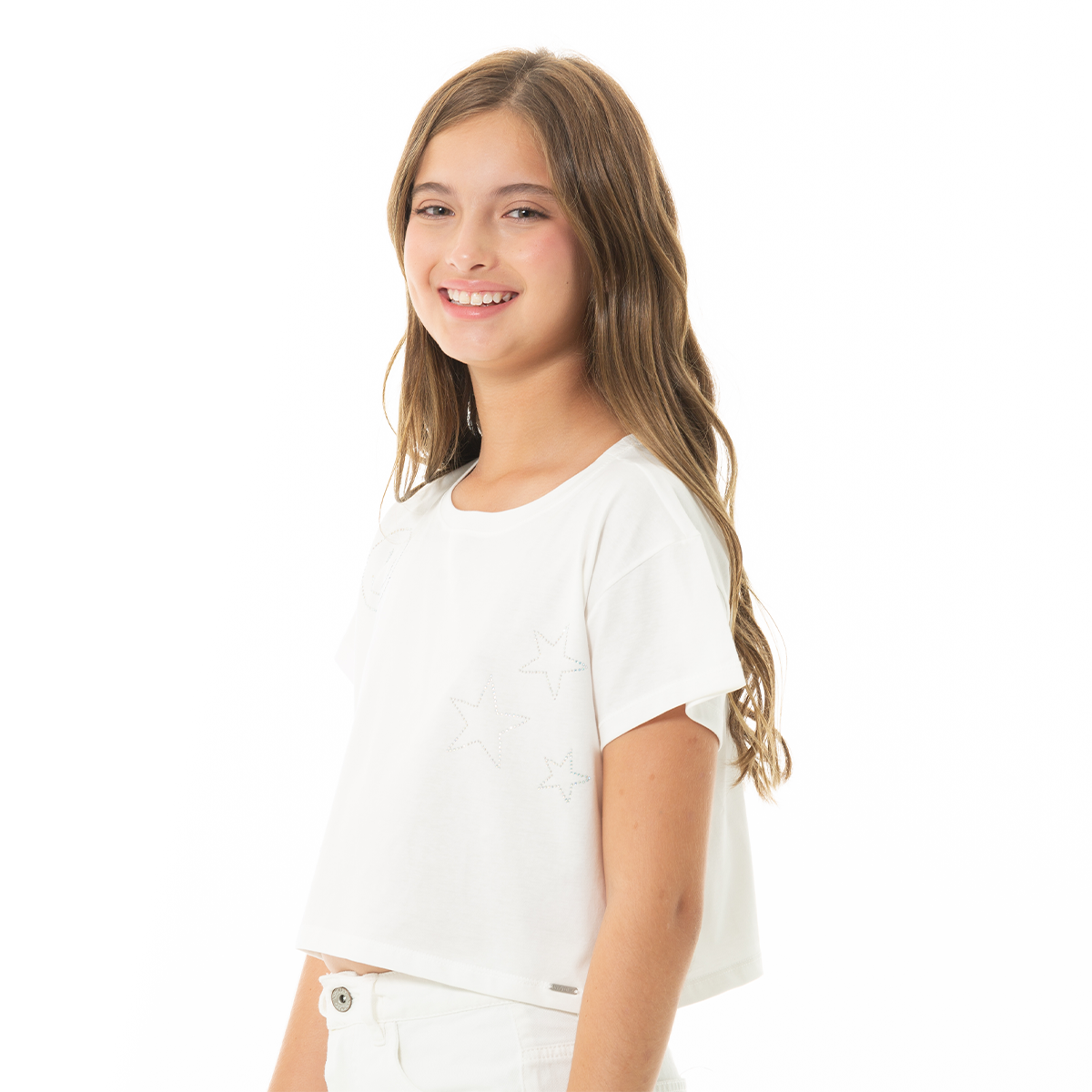 CAMISETA PARA NIÑAS CORTA CON PIEDRAS BRILLANTES