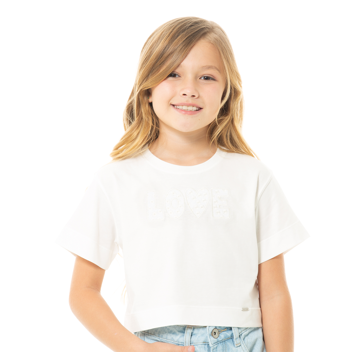 CAMISETA PARA NIÑAS CORTA CON DISEÑO BORDADO