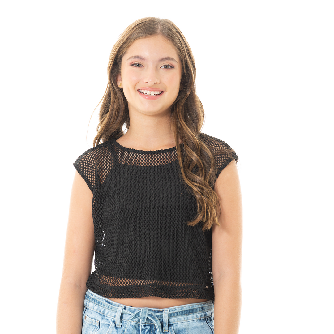 CROP TOP PARA NIÑAS CON MALLA