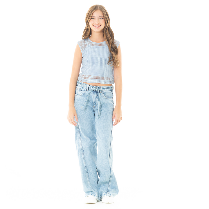 CROP TOP PARA NIÑAS CON MALLA - COLOR AZUL