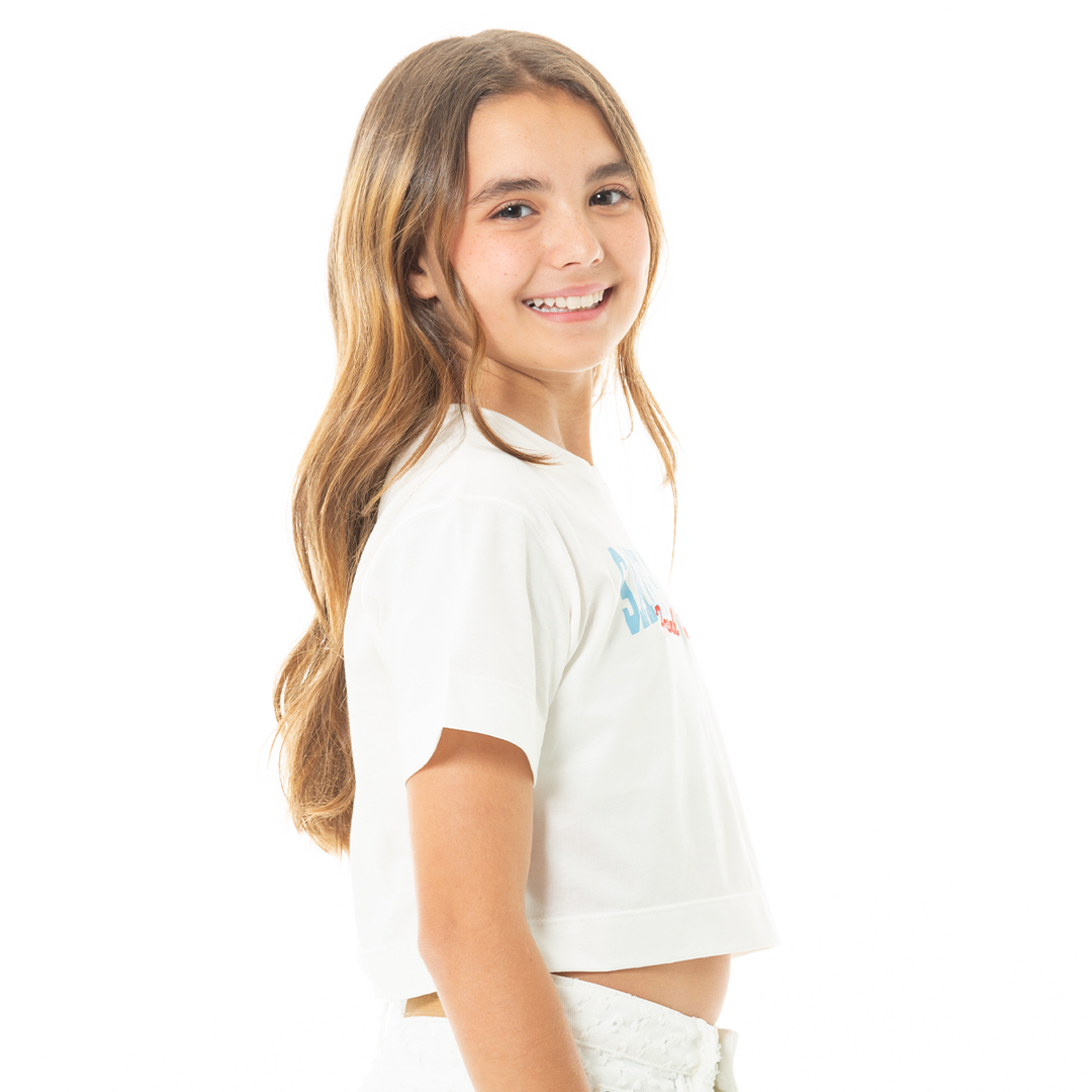 CAMISETA PARA NIÑAS CORTA CON BORDADO Y ESTAMPADO