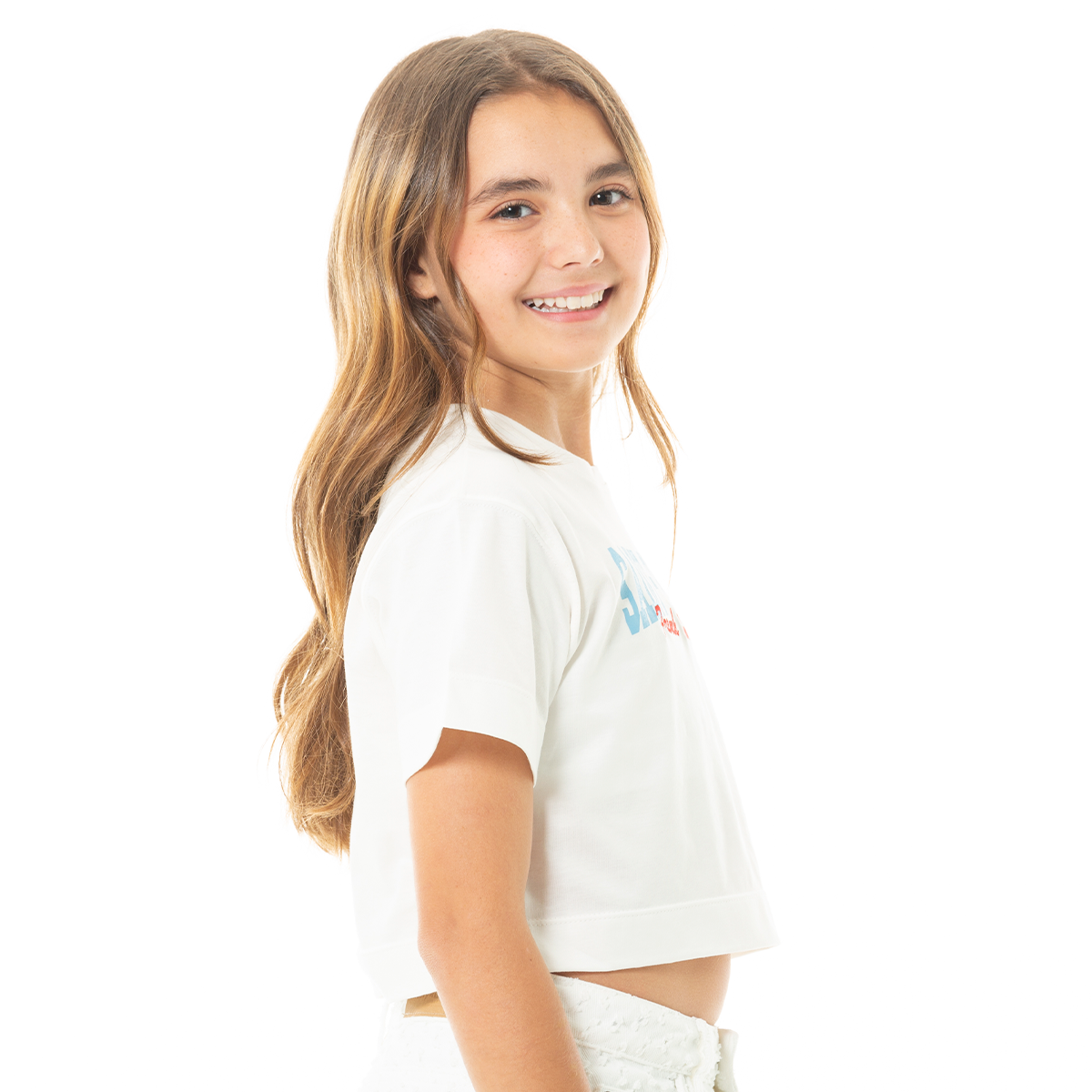 CAMISETA PARA NIÑAS CORTA CON BORDADO Y ESTAMPADO