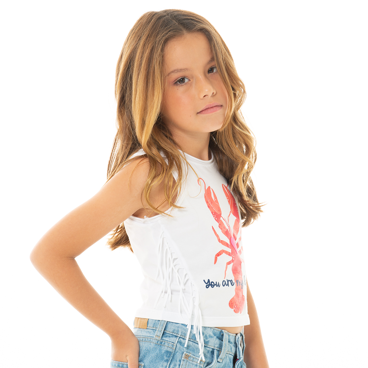 CAMISA PARA NIÑAS CORTA CON FLECOS