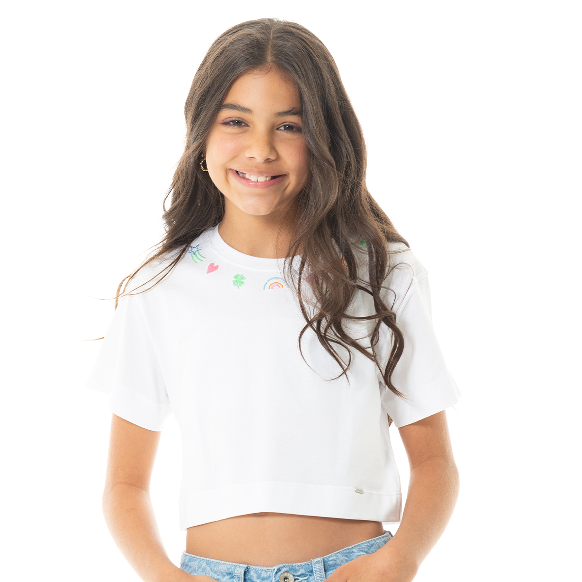 CAMISETA PARA NIÑAS CORTA CON DISEÑOS BORDADOS