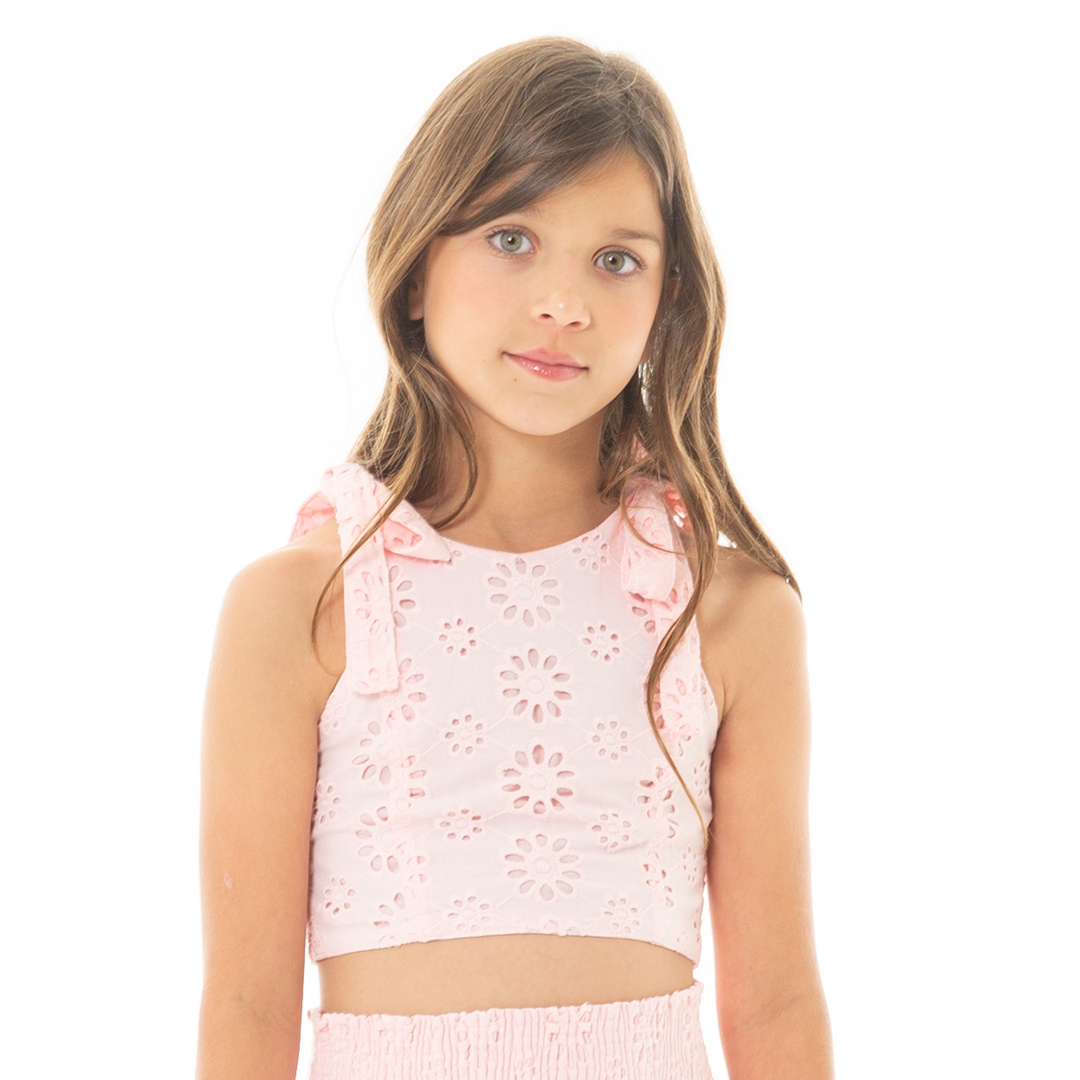 CROP TOP PARA NIÑAS CON DISEÑO EN OJALILLO