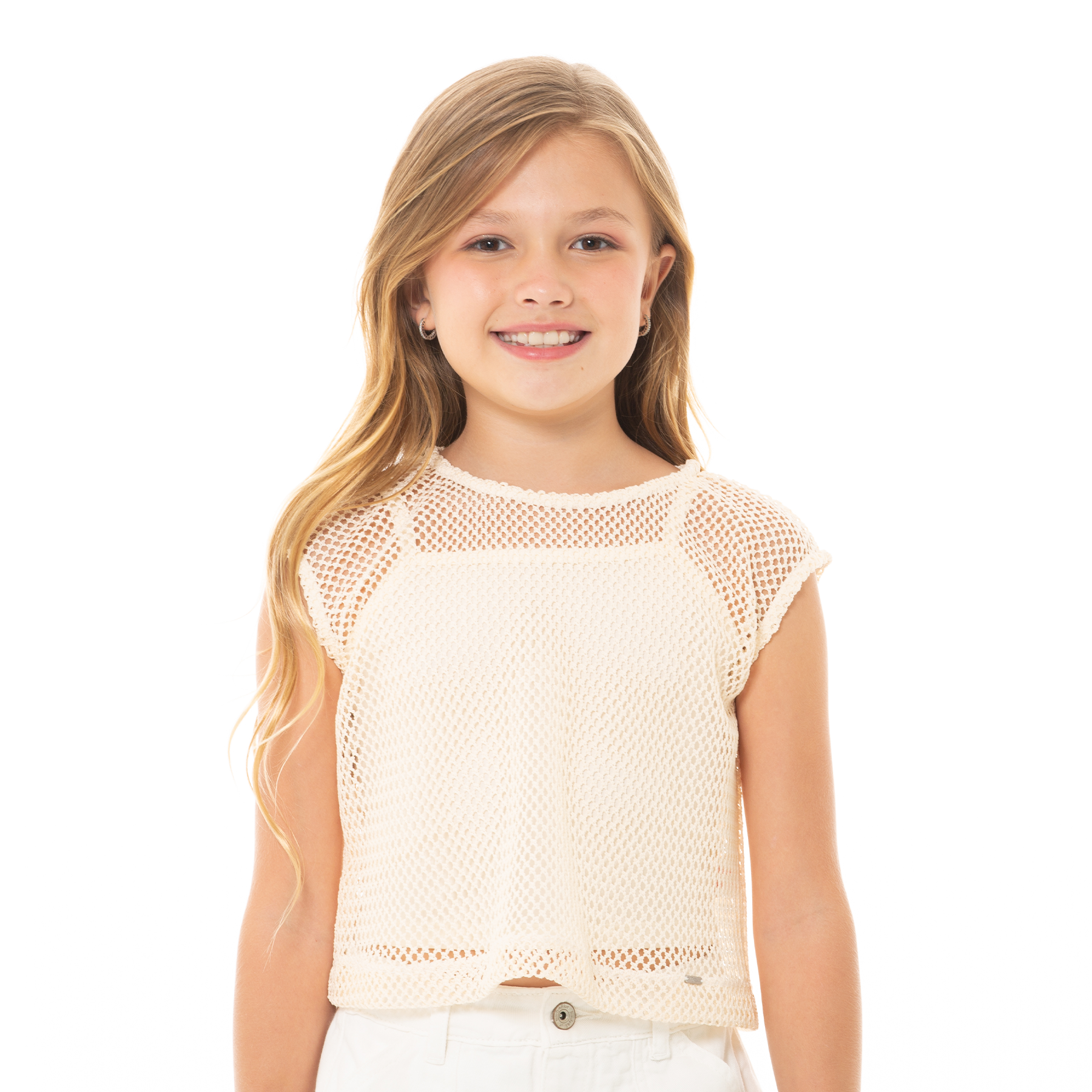 CROP TOP PARA NIÑAS CON MALLA -COLOR BEIGE
