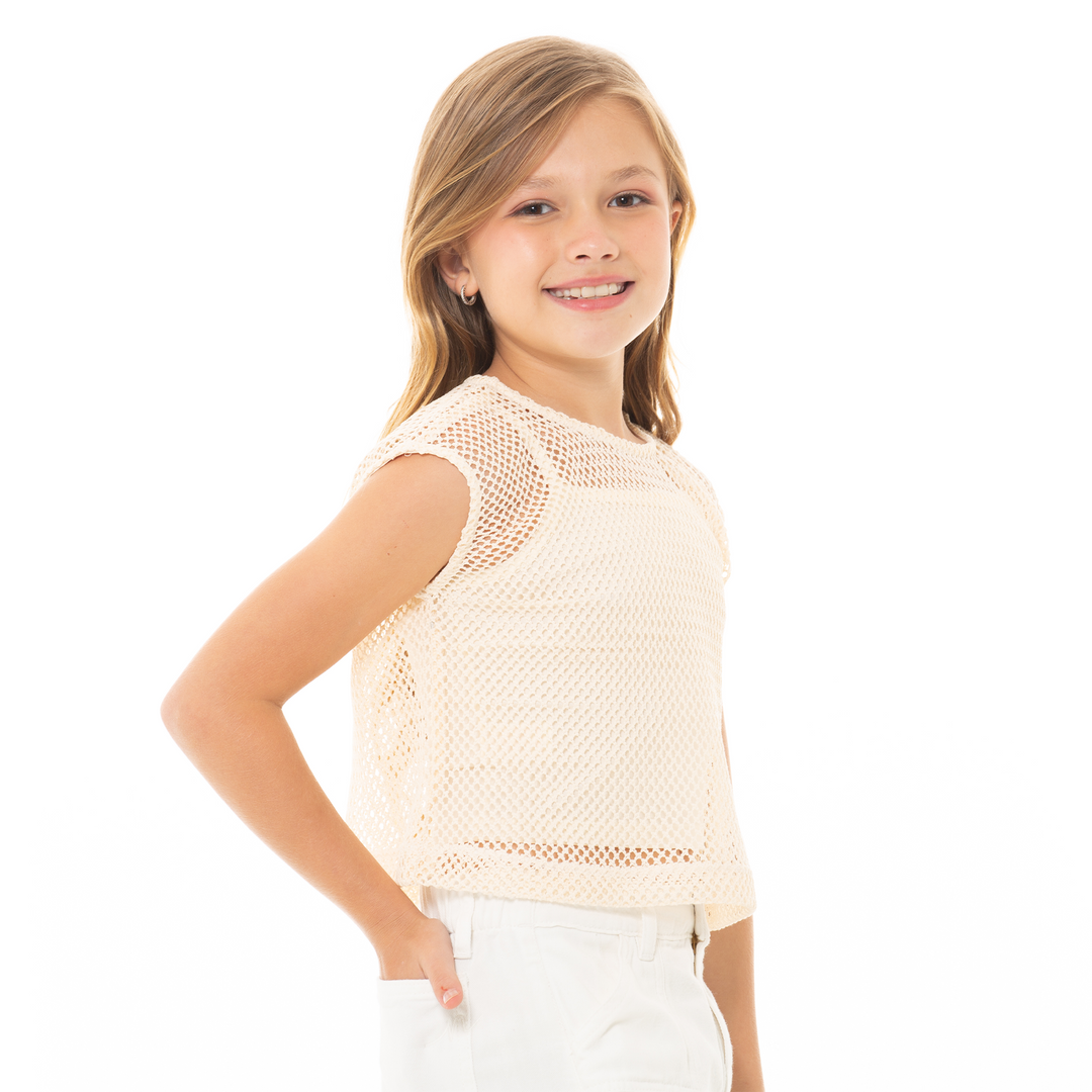 CROP TOP PARA NIÑAS CON MALLA -COLOR BEIGE