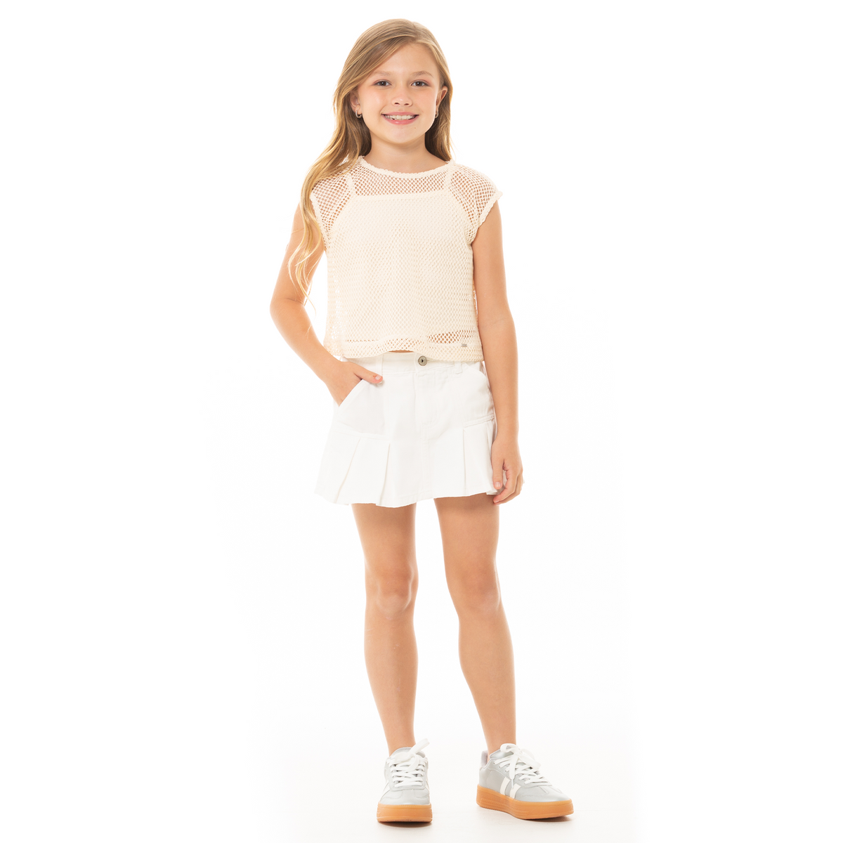 CROP TOP PARA NIÑAS CON MALLA -COLOR BEIGE