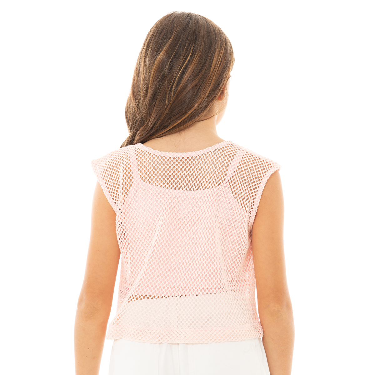 CROP TOP PARA NIÑAS CON MALLA - COLOR ROSADO
