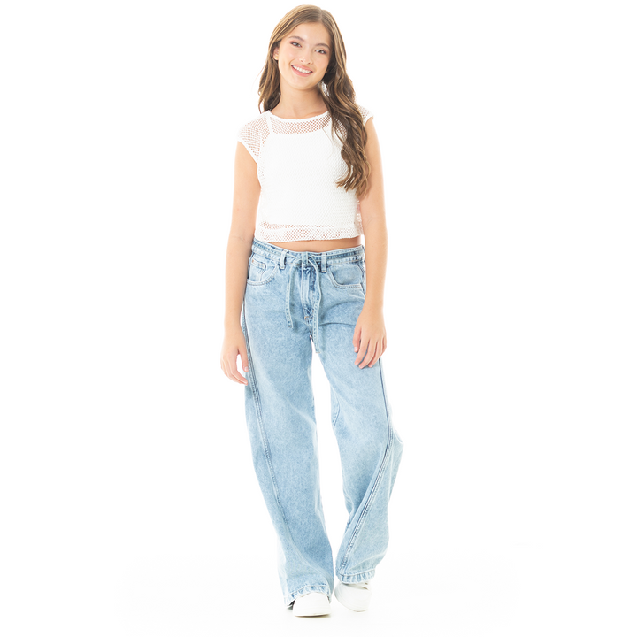CROP TOP PARA NIÑAS CON MALLA - COLOR BLANCO