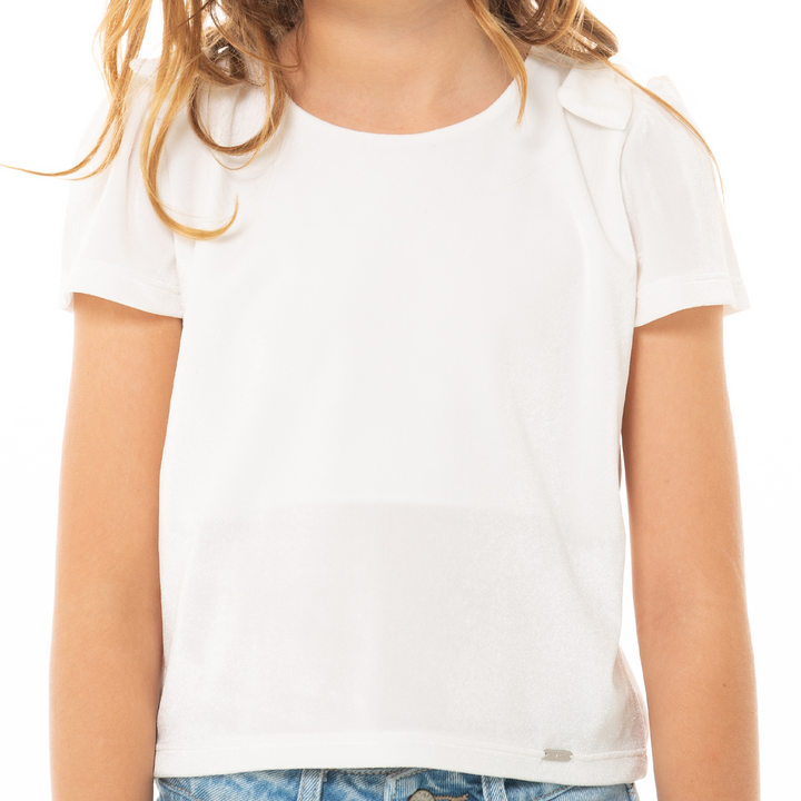 CAMISETA PARA NIÑAS BLANCA EN VELVETIN
