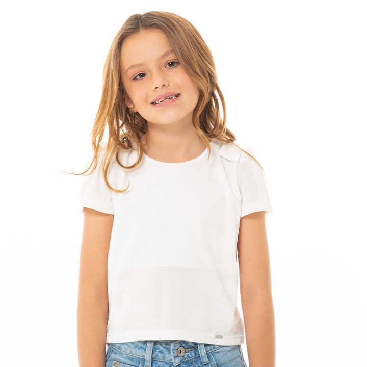 CAMISETA PARA NIÑAS BLANCA EN VELVETIN