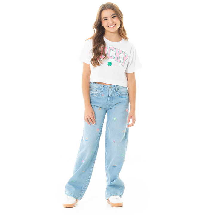 CAMISETA CROP PARA NIÑA CON DISEÑO ESTAMPADO BLANCA