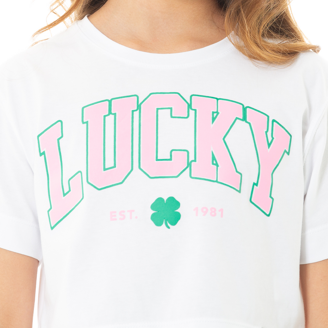 CAMISETA CROP PARA NIÑA CON DISEÑO ESTAMPADO BLANCA