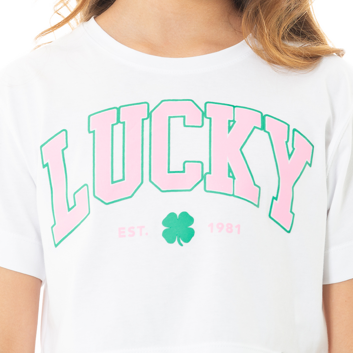 CAMISETA CROP PARA NIÑA CON DISEÑO ESTAMPADO BLANCA