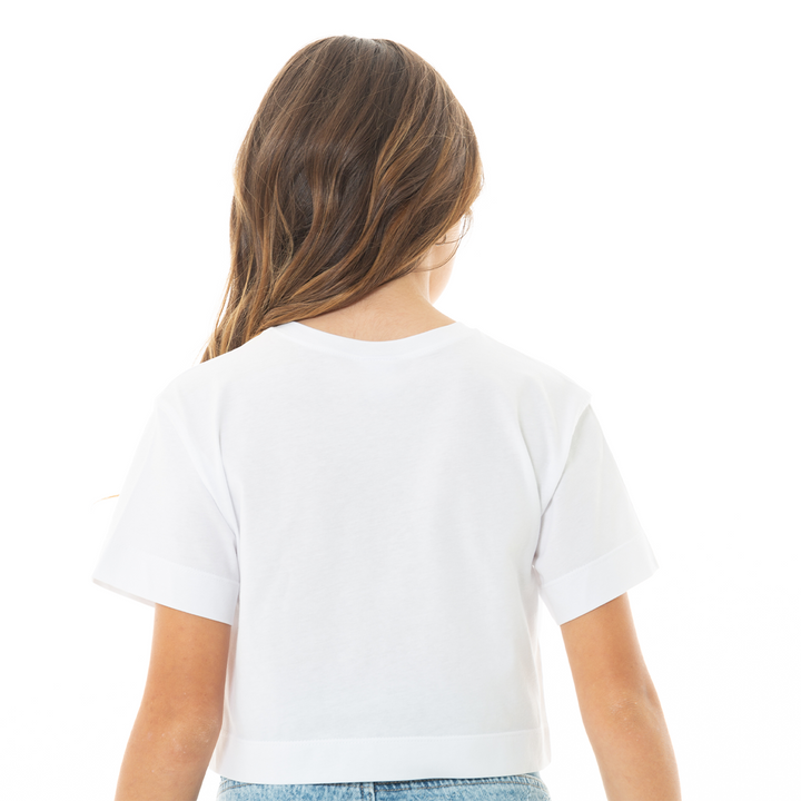Camiseta Crop para Niña con Bordado de Corazón – Blanca