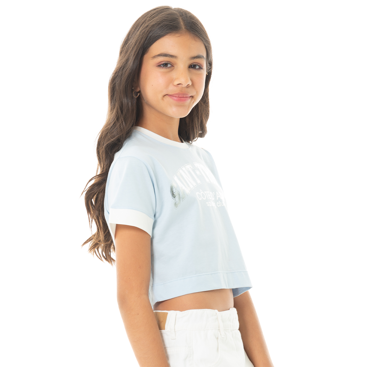 CAMISETA CROP PARA NIÑAS CON DISEÑO ESTAMPADO